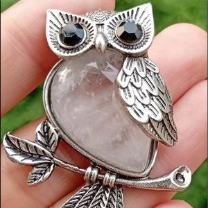 Rose Quartz Stone Owl Reiki Healing Amulet Pendant